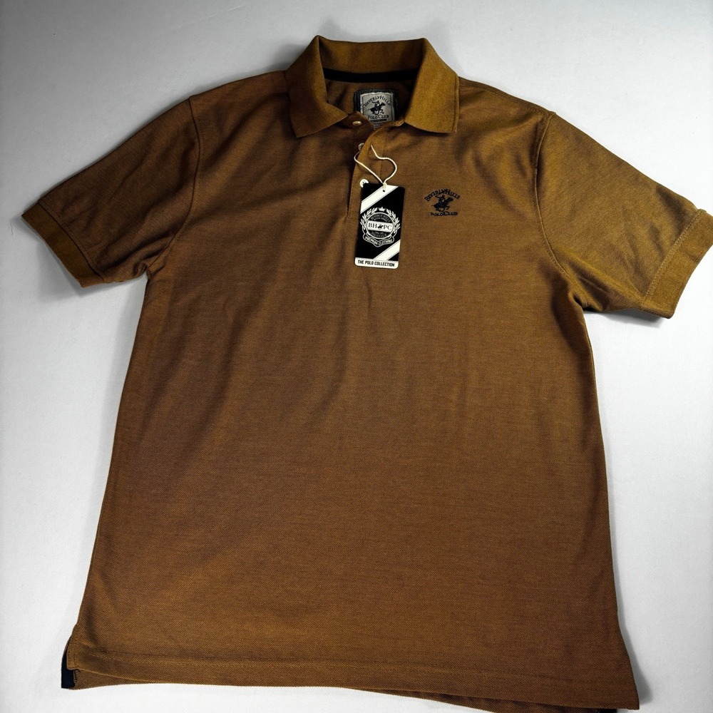 Beverly Hills Polo Club Mens Medium Brown Polo Shirt Short Sleeve New With Tags